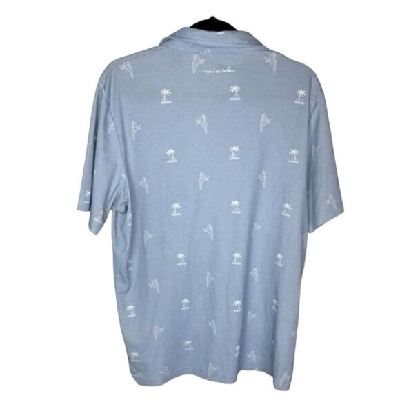 Travis Mathew Mens Sz Lrg Blue Parrot Palm Tree Print Golf Polo Shirt - Picture 2 of 4